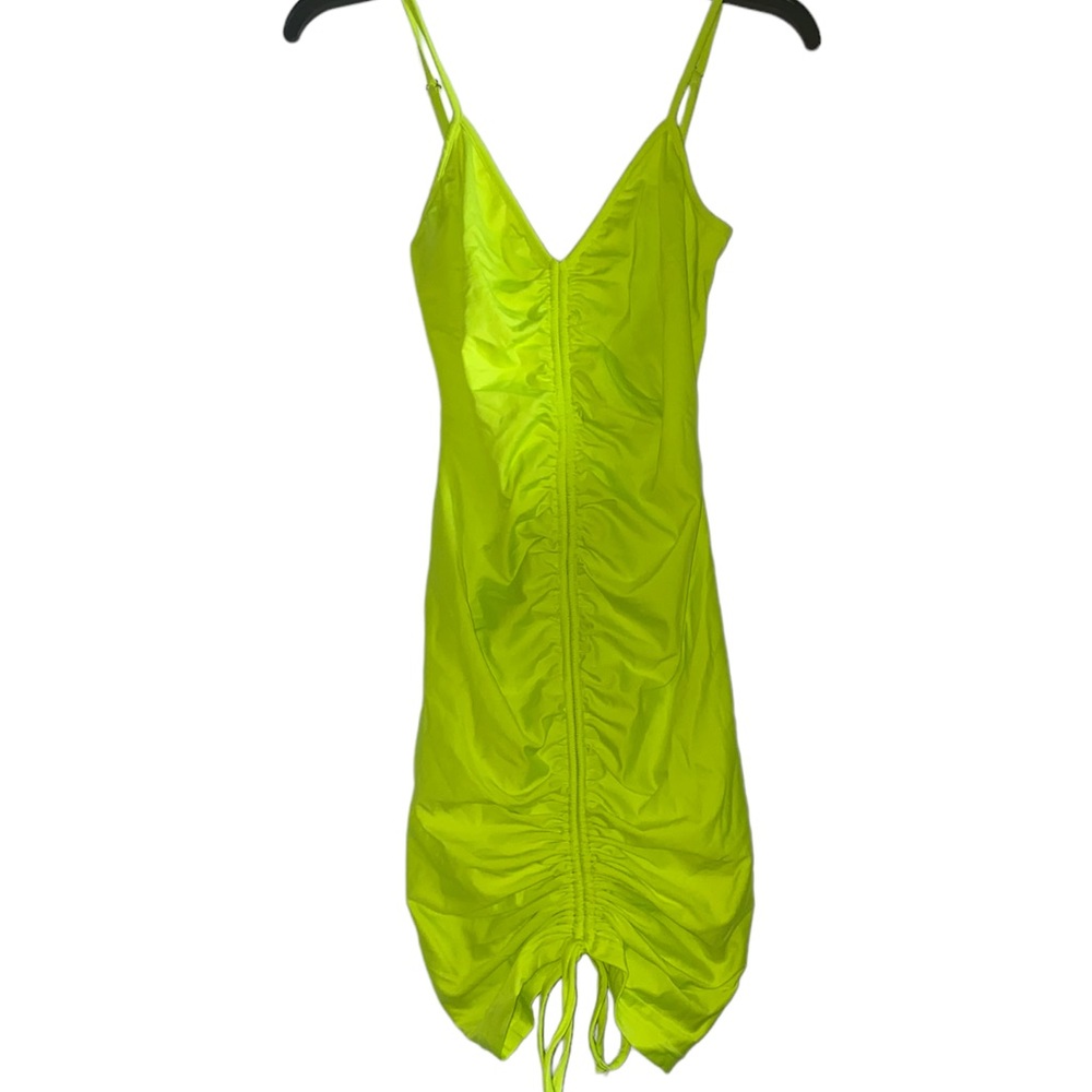 Bright neon green ruched dress
